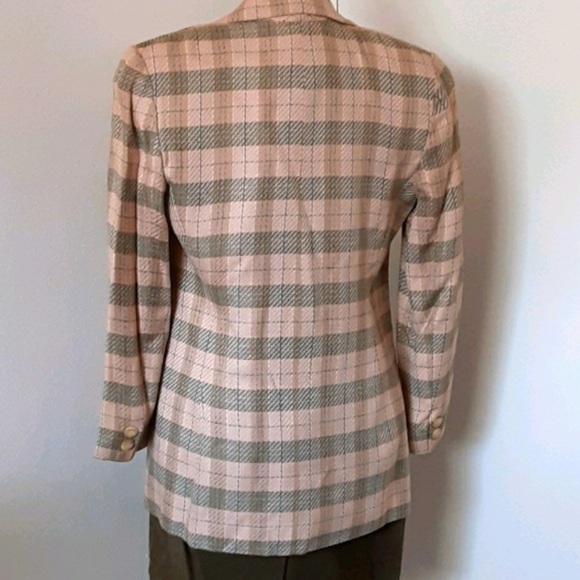 Vintage Preppy Plaid Blazer Peach Tan Olive Green Structured Jacket Sz 4 - Picture 3 of 8